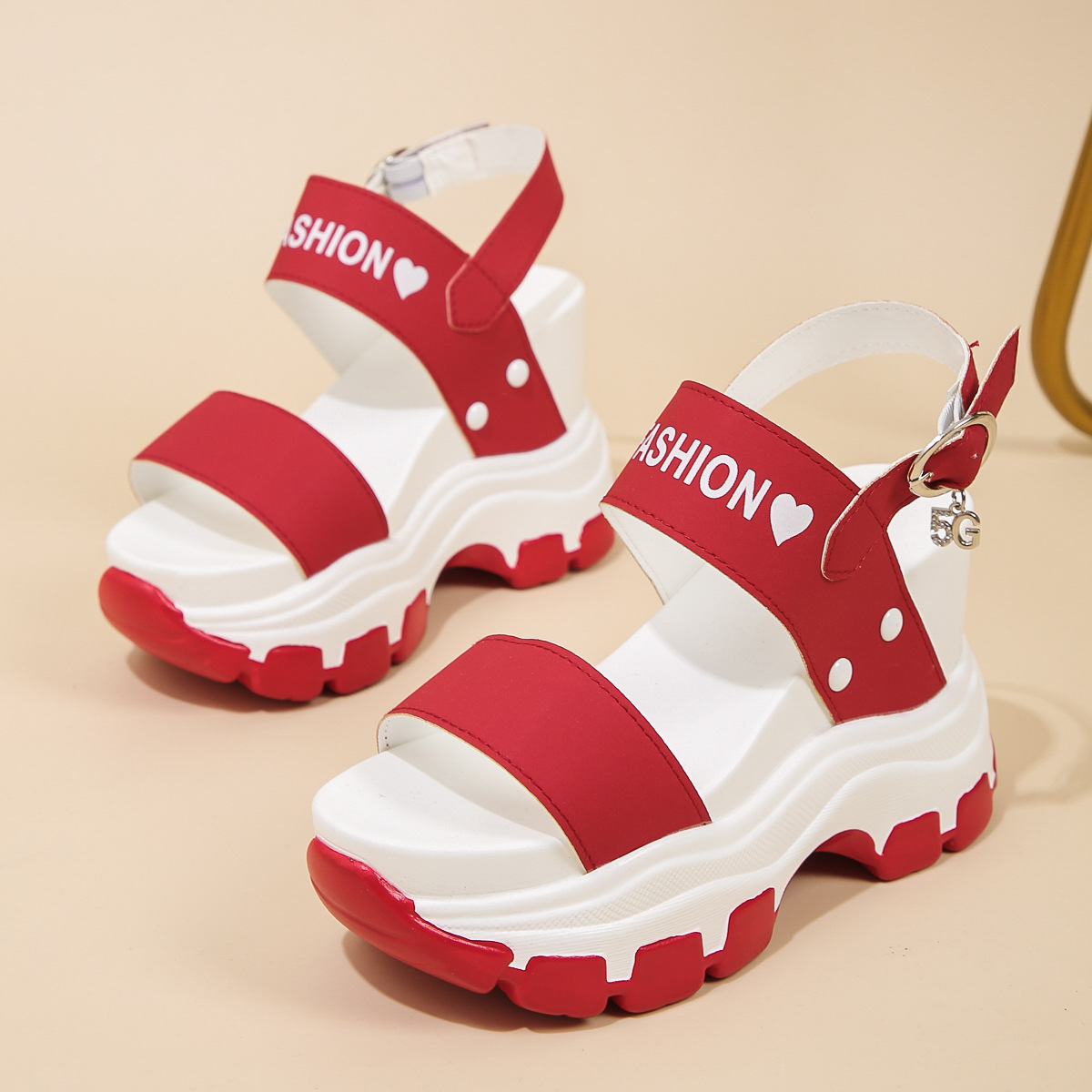2024 Women's plus-size sandals with wedge soles, thick heels, round head, open toe letter, one-line buckle GAI 35-43