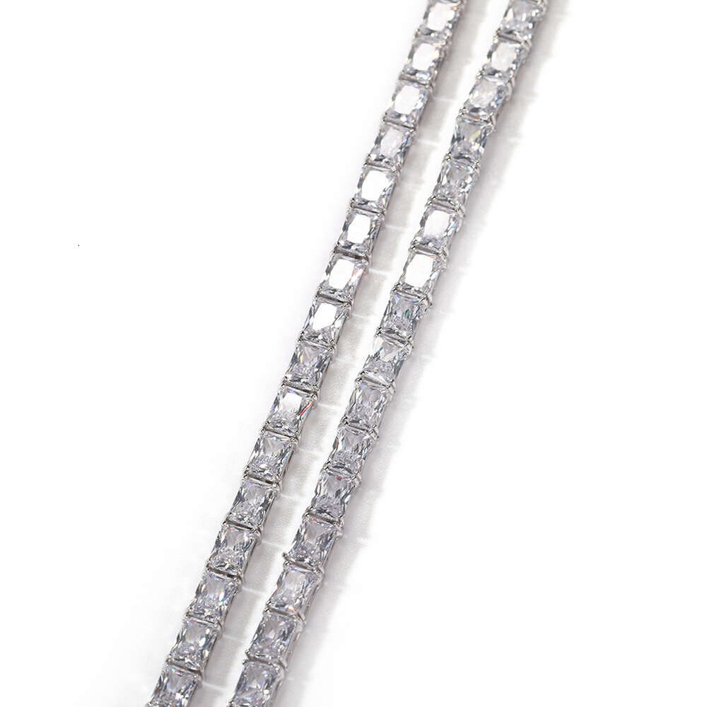 2024 New Hip Hop Rectangular Cubic Zirconia Chain Necklace Choker Ins Personalized Simple Baguette Chains Necklaces Miami Street Minority Copper Gemst