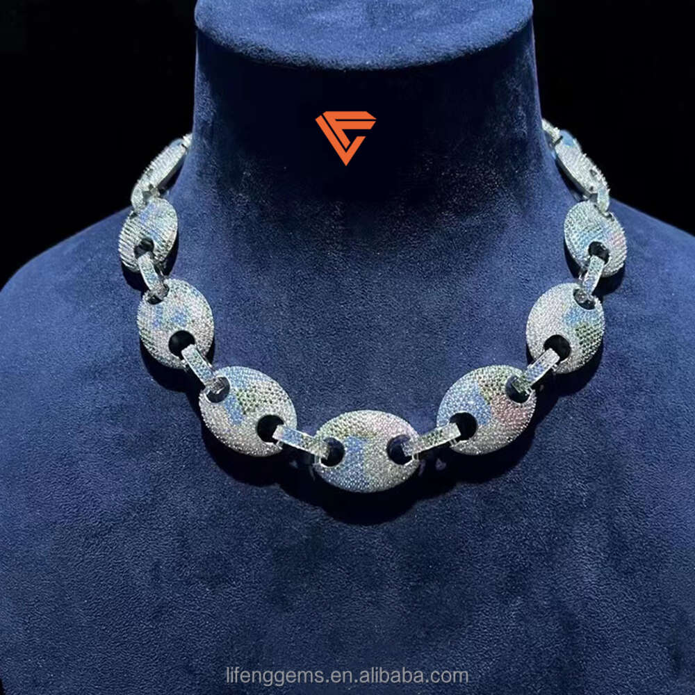 Style Necklace 925 Silver Hip Hop Trend White Colored Vvs Moissanite Diamond Pig Nose Cuban Chain