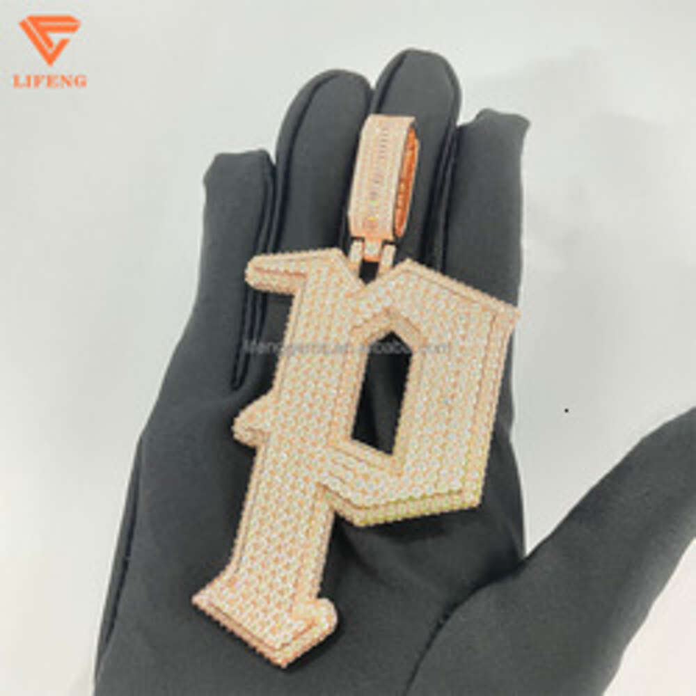 Lifeng Iced Out Moissanite Jewelry Two Tone Plated Hip-hop Chain Three-sided Full of Diamond Pendant Necklace Set