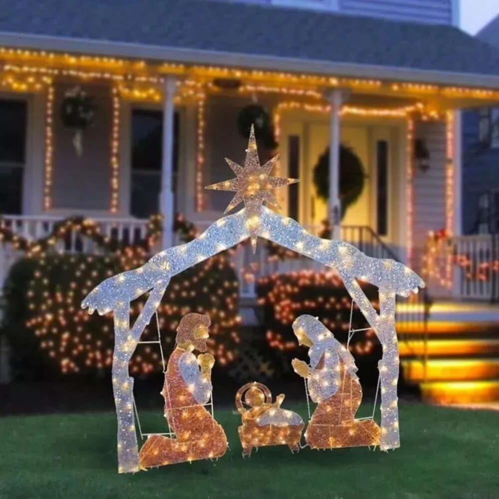 White Scene Plane Nativity Tinsel Warm Painting For Easter Christmas Outdoor Yard Garden Home Decorations Event Decoration 221123