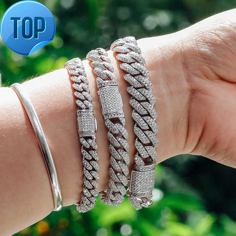 bracelet necklace mossanite 6mmdef Color Moissanite Diamond Over Test Drill Pen Miami Bracelet Necklace Mens Cuban Link Chain Silver Plated Gold