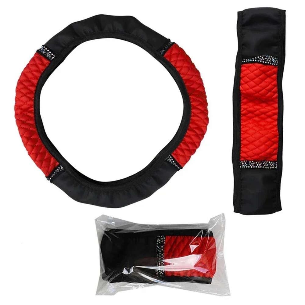 2024 Four Seasons Universal Car 37-38Cm Leather Embroidered Color Dia-Studded Elastic Steering Wheel Cover
