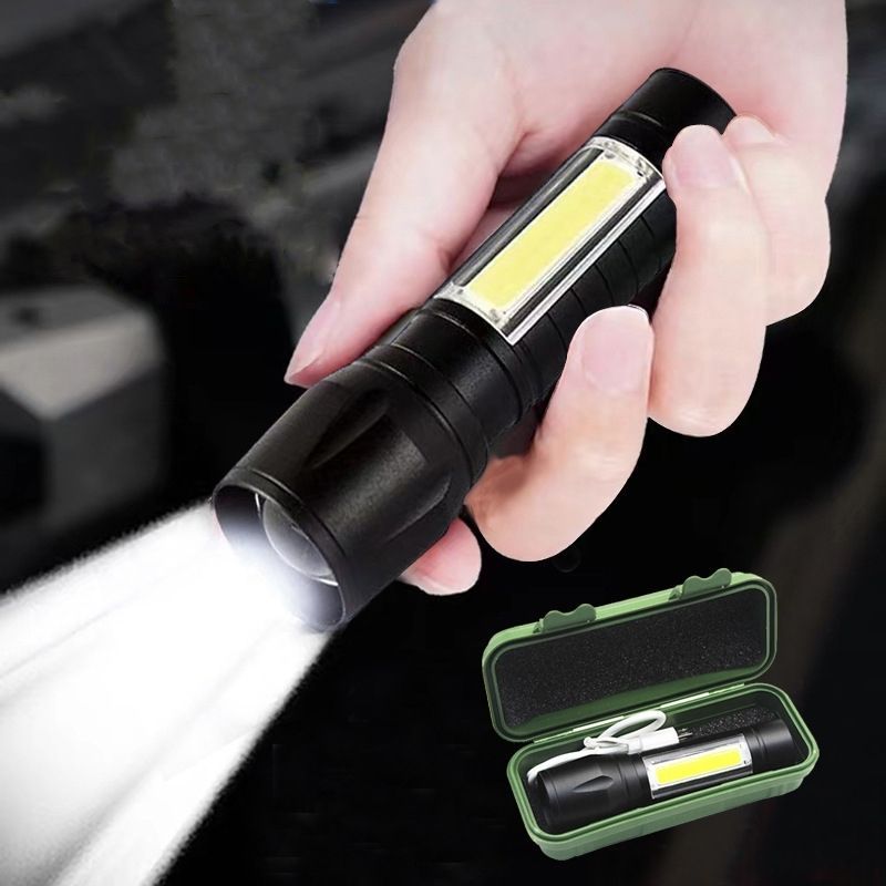 Mini USB rechargeable COB flashlight adjutable zoom aluminium alloy Q5 torch portable outdoor camping lamp 3W built in battery flashlights lights with