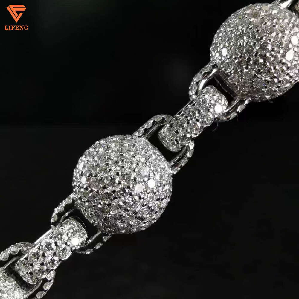 Hip Hop Bling Jewelry Iced Out Highest Quality Full Moissanite 925 Sterling Silver Round Ball Chain Necklace