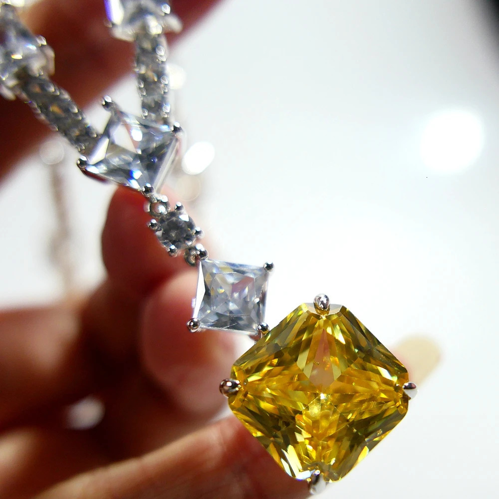 KQDANCE 15mm Lab citrine Diamond Tennis chain Necklace With Yellow stone Silver Gold plated Wedding Jewelry wholesale 240229