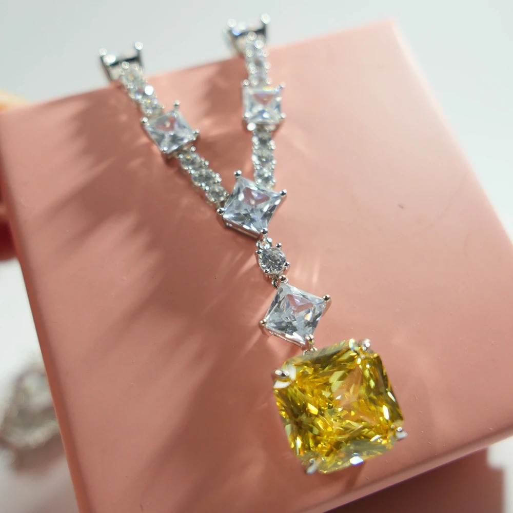 KQDANCE 15mm Lab citrine Diamond Tennis chain Necklace With Yellow stone Silver Gold plated Wedding Jewelry wholesale 240229