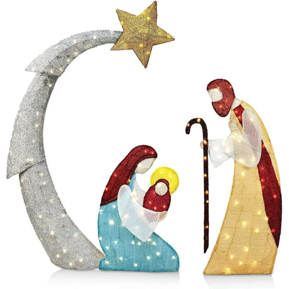 White Scene Plane Nativity Tinsel Warm Painting For Easter Christmas Outdoor Yard Garden Home Decorations Event Decoration 221123