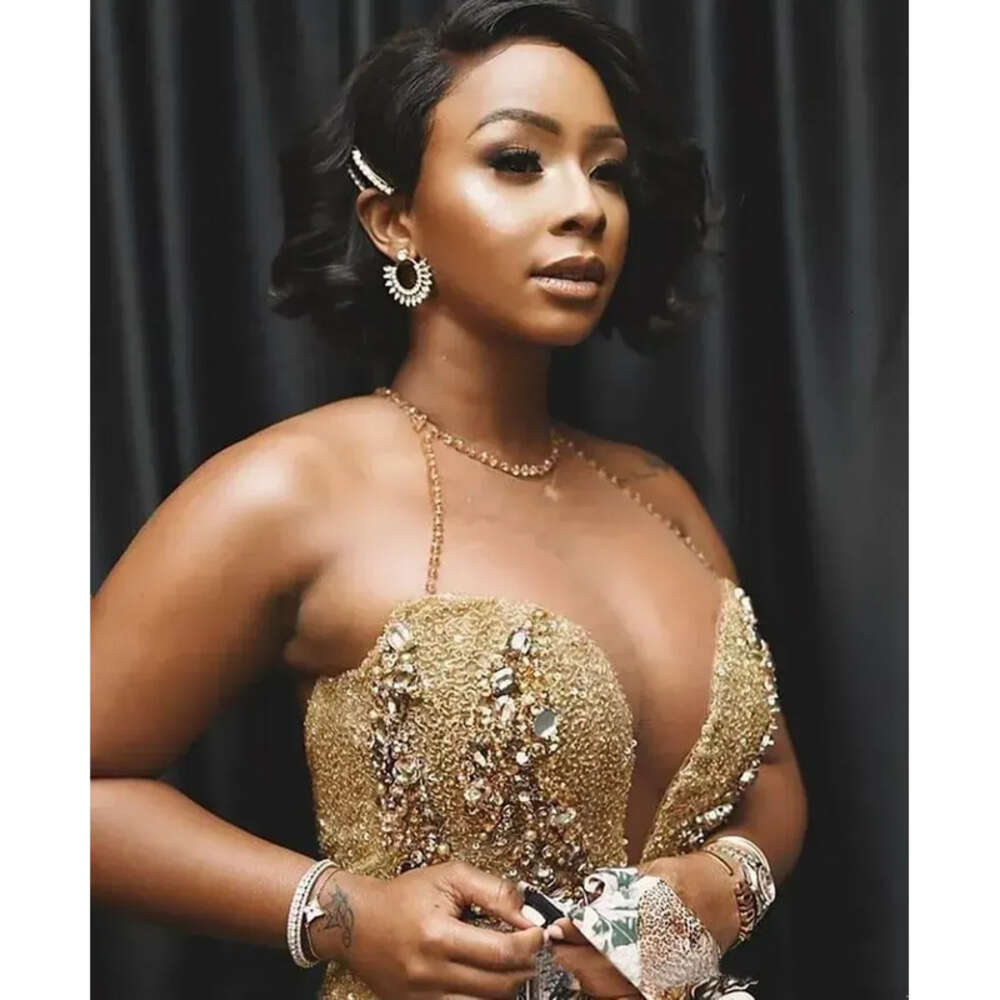 Aso Arabic Ebi Gold Mermaid Special Ocn Beaded Crystals Prom Dresses High Split Formal Party Gowns Plus Size
