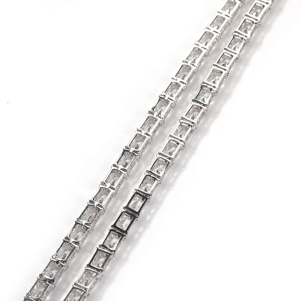 2024 New Hip Hop Rectangular Cubic Zirconia Chain Necklace Choker Ins Personalized Simple Baguette Chains Necklaces Miami Street Minority Copper Gemst