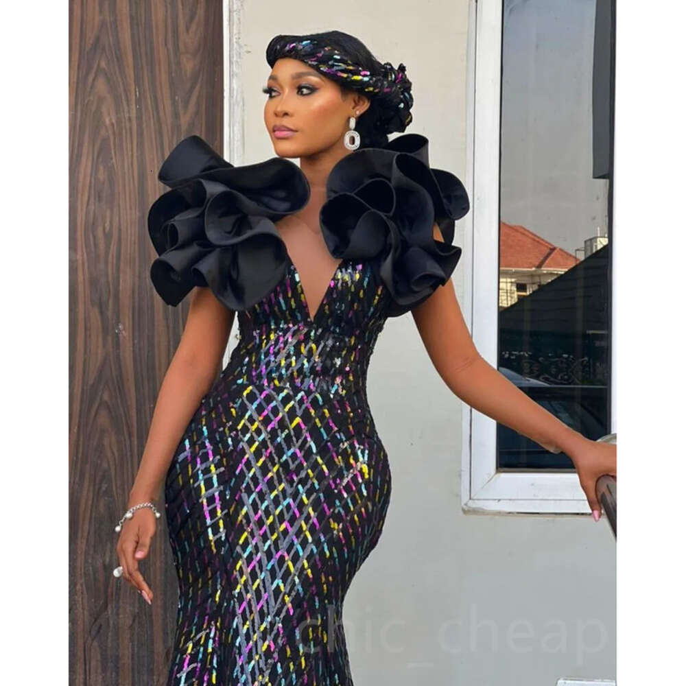 Black Aso Ebi Arabic Mermaid Prom Dress Sequined Lace Sexy Evening Formal Party Second Reception Birthday Engagement Gowns Dresses Robe De Soiree Es