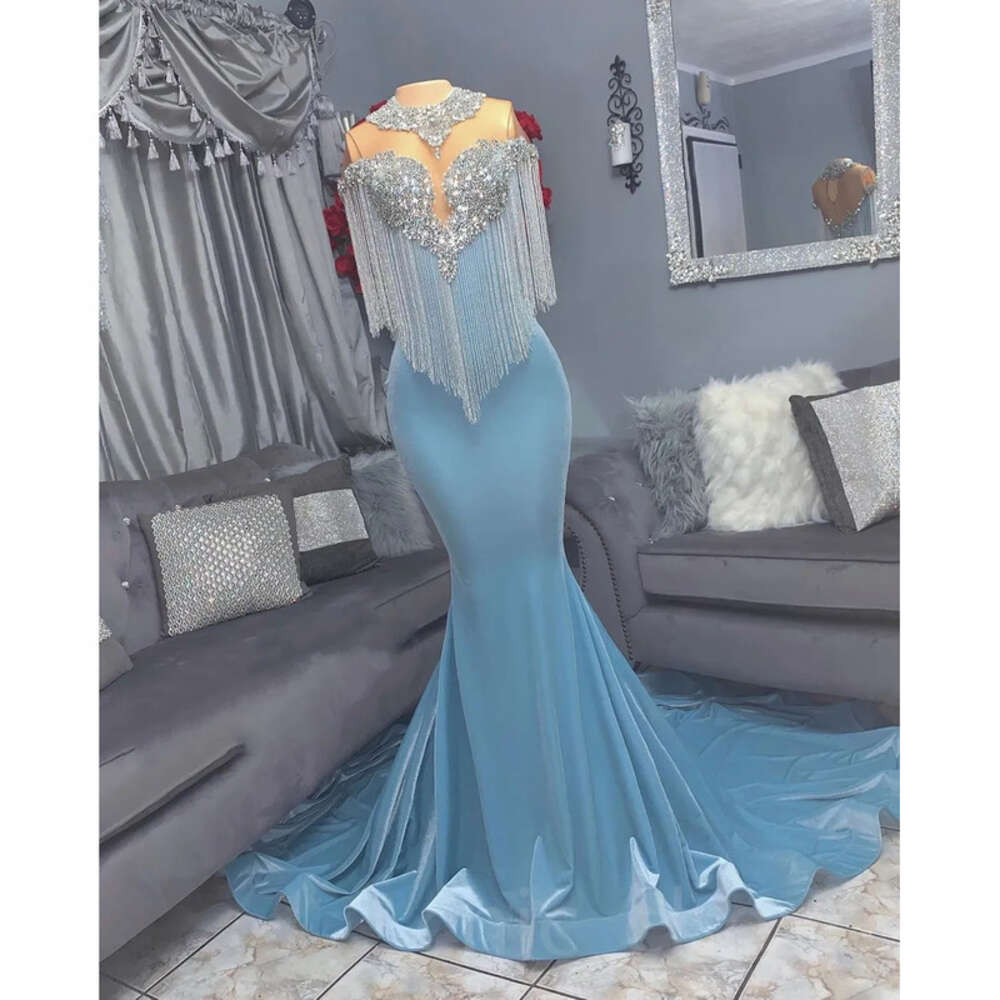 Aso Ebi Beaded Arabic Crystals Prom Dress Mermaid Satin Sexy Evening Formal Party Second Reception Birthday Engagement Gowns Dresses Robe De Soiree ZJ