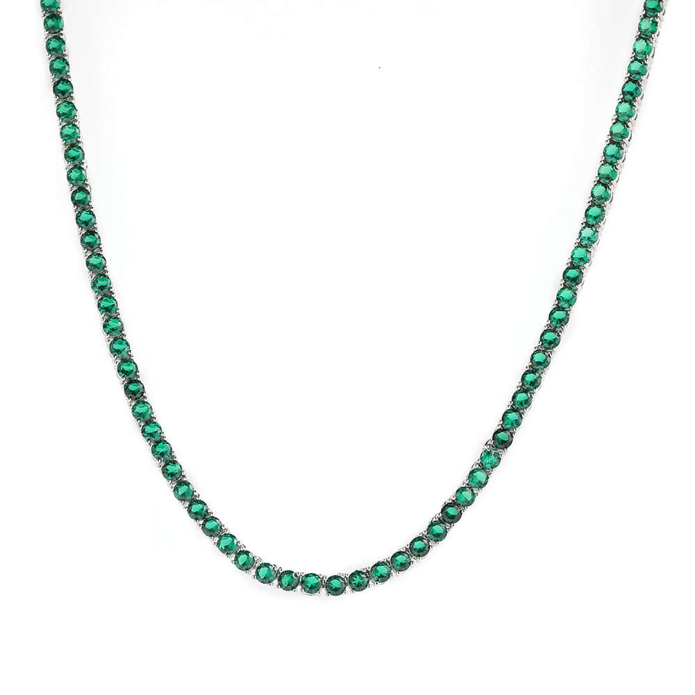 300 Hip Hop Cute Green Tennis Chain Cubic Zirconia Choker Necklace Bling Vintage Bling Ball Gemstone Necklaces Mens And Womens Fashion Trendy Bijoux J