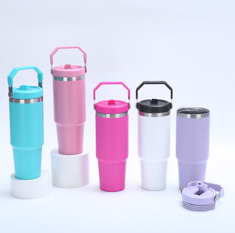 30oz matte tumbler with flip straw school macaron color double wall 304 Stainless Steel Insulated Travel Mug for custom DIY