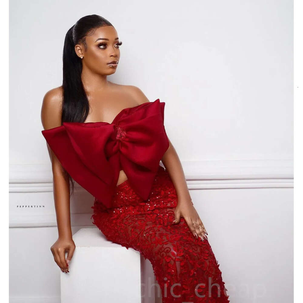 Red Arabic Aso Ebi Mermaid Prom Dresses Two Pieces Lace Evening Formal Party Second Reception Birthday Engagement Gowns Dress ZJ 6660306