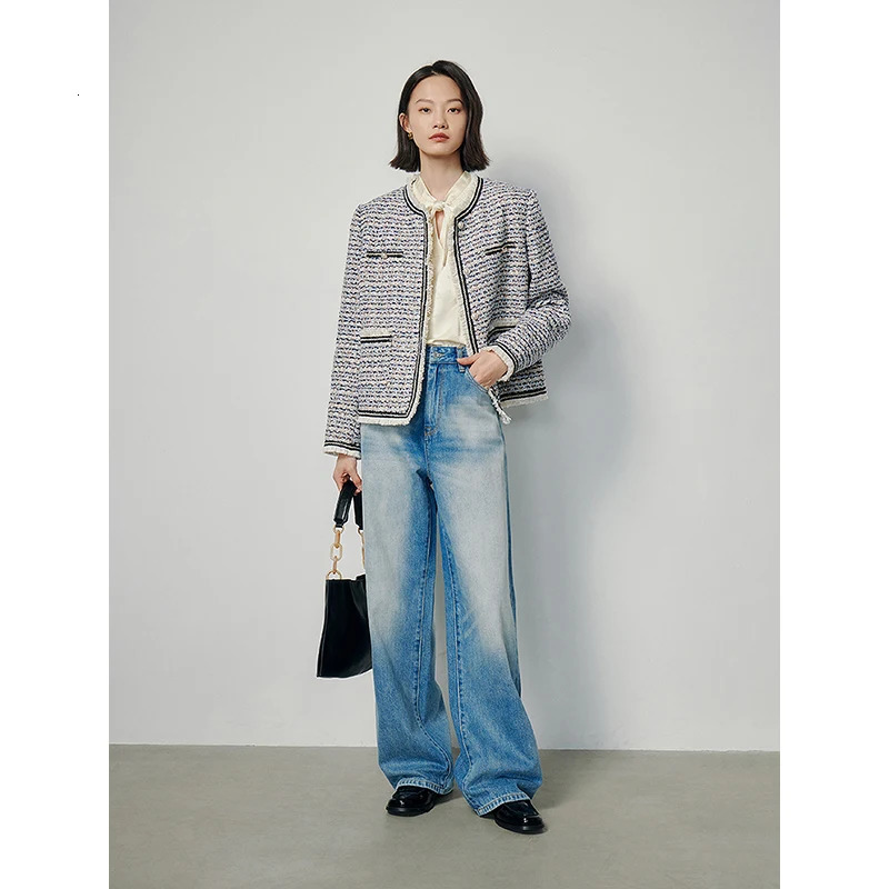 TOYOUTH Women Tweed Woolen Jacket Office Lady Outwear 240307