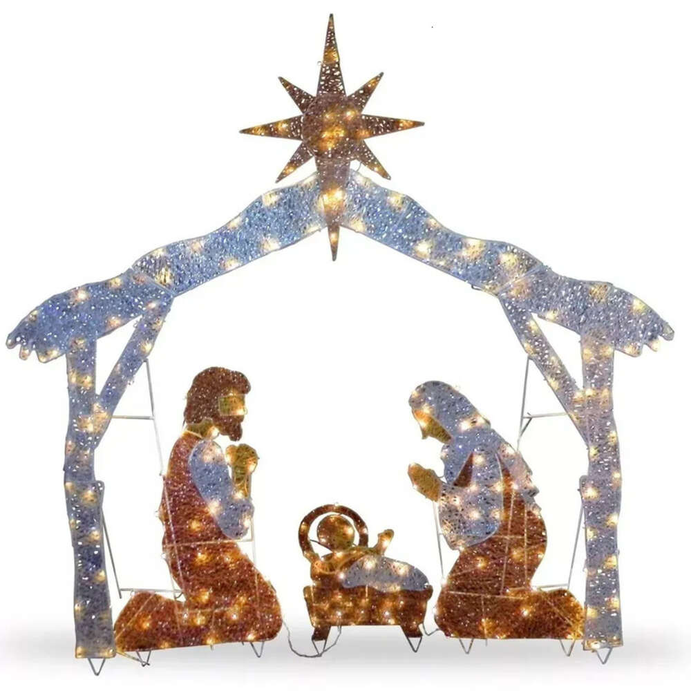 White Scene Plane Nativity Tinsel Warm Painting For Easter Christmas Outdoor Yard Garden Home Decorations Event Decoration 221123
