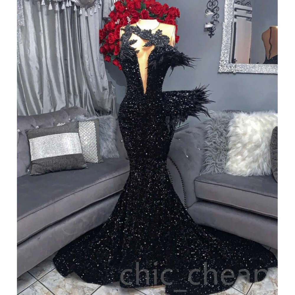 Black Aso Ebi Arabic Mermaid Prom Dress Beaded Crystals Sexy Evening Formal Party Second Reception Birthday Engagement Gowns Dresses Robe De Soiree ZJ