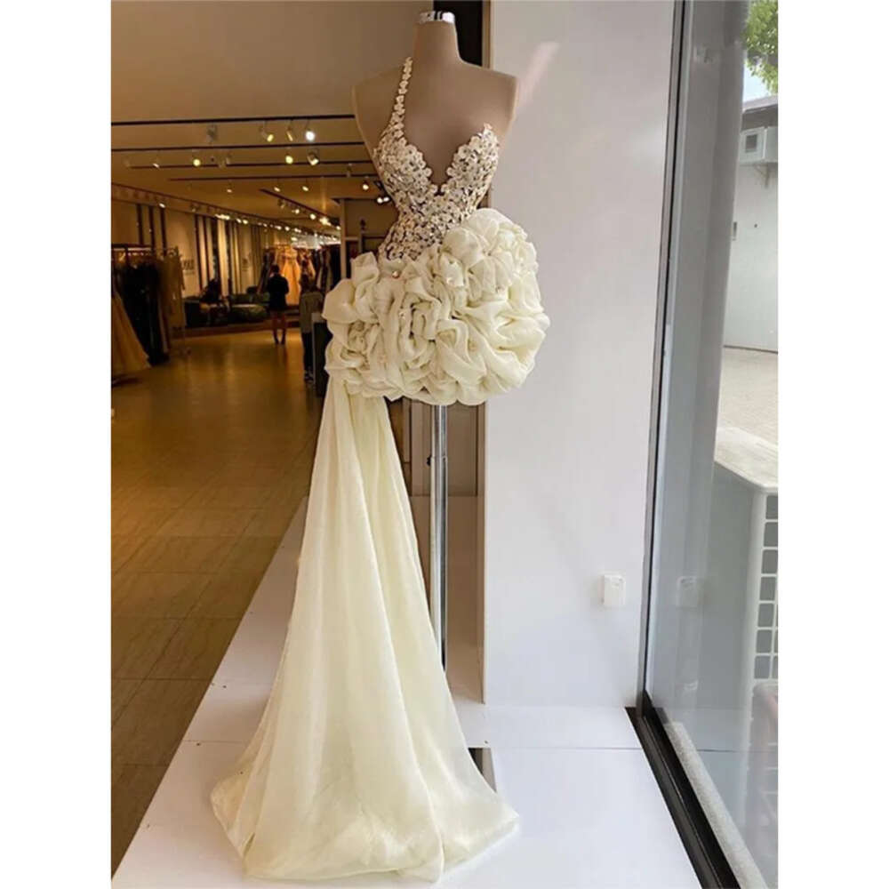 Elegant White Short Ruffles Mini Prom Dress with Detachable Train