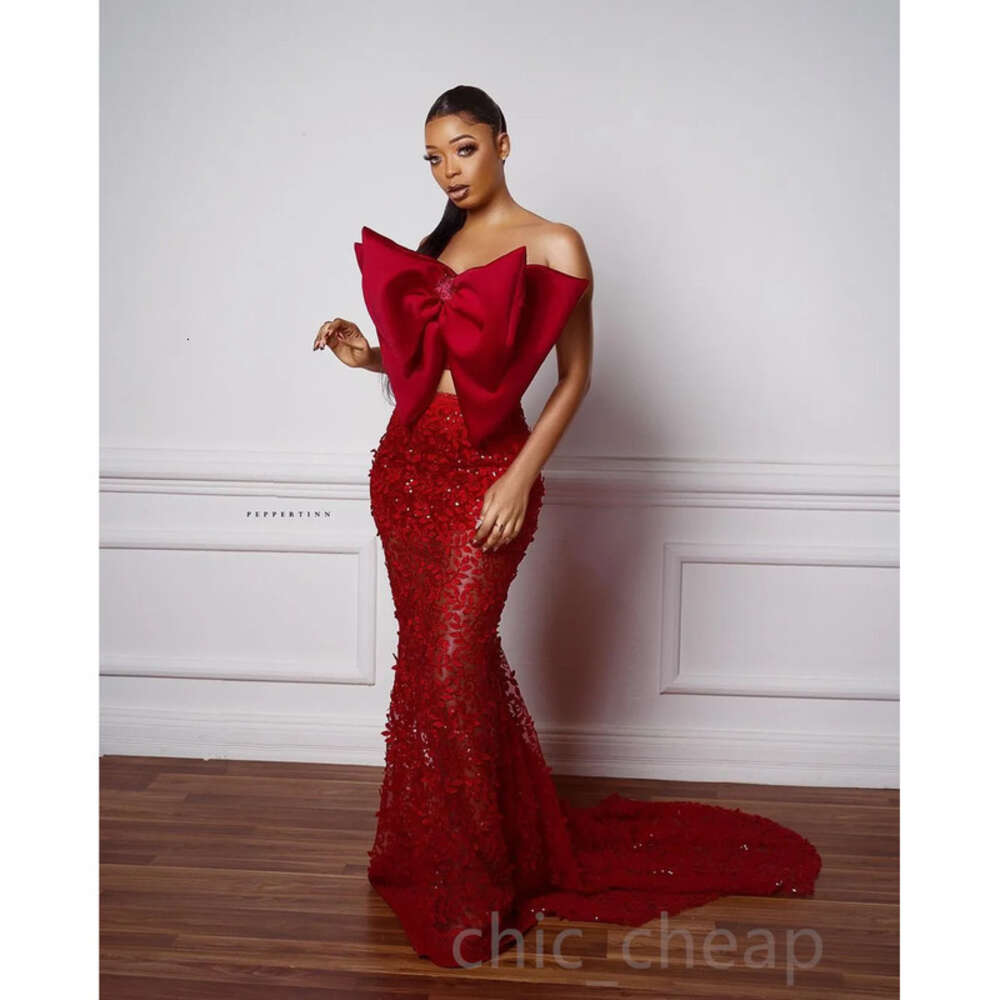 Red Arabic Aso Ebi Mermaid Prom Dresses Two Pieces Lace Evening Formal Party Second Reception Birthday Engagement Gowns Dress ZJ 6660306
