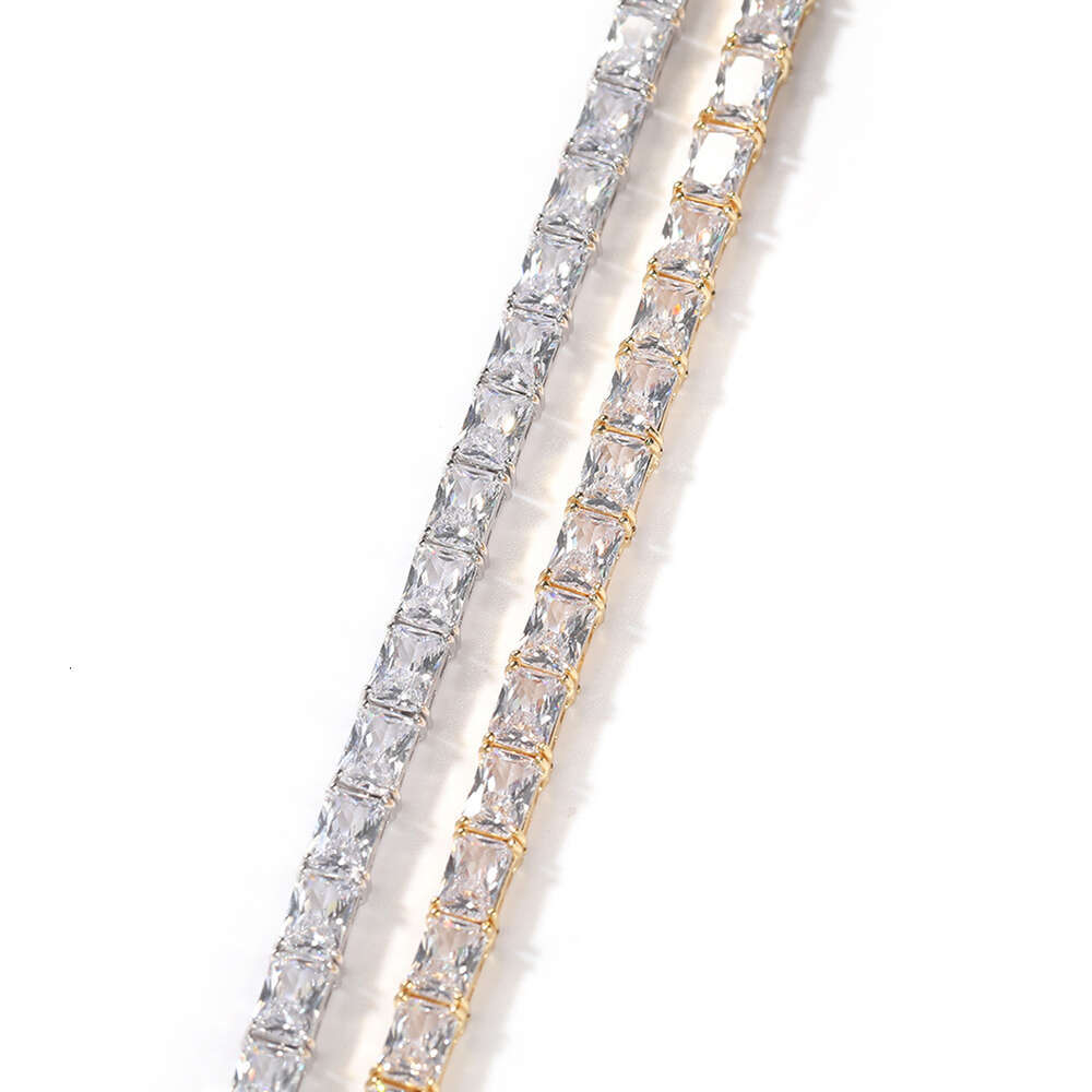 2024 New Hip Hop Rectangular Cubic Zirconia Chain Necklace Choker Ins Personalized Simple Baguette Chains Necklaces Miami Street Minority Copper Gemst