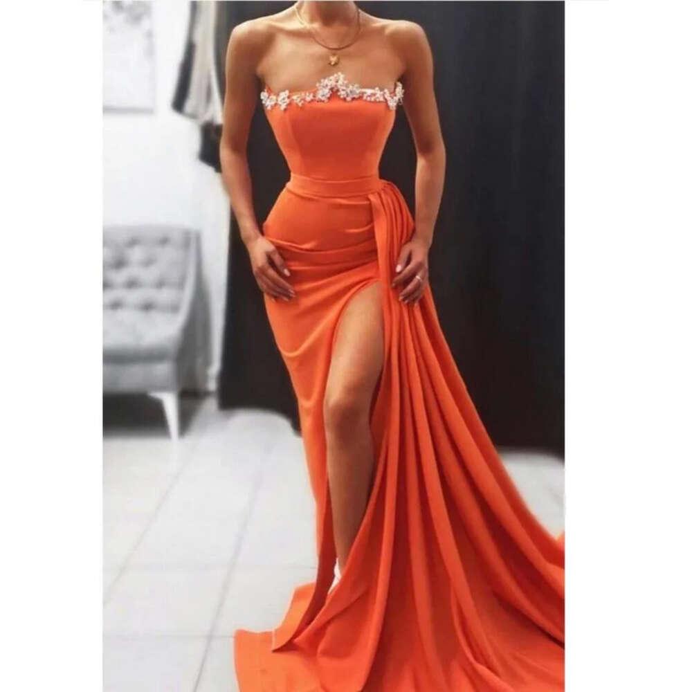 Mermaid Coral Sexy Prom Dresses Ruffles Beaded Split Side High Sweep Train Evening Gowns Robe De Soiree Formal Party Dress BC 6660305