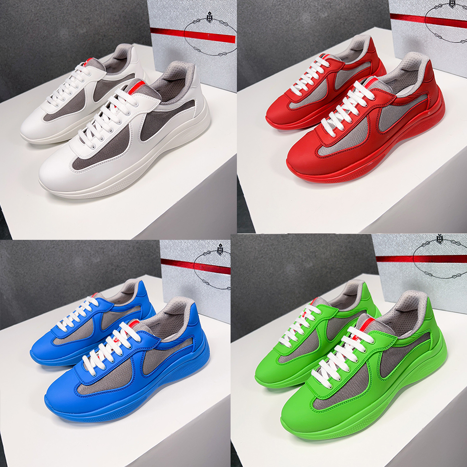 Americas Cup low luxury shoes men designer sneakers mens trainers white blue yellow red green black soft rubber mesh frenulum sneaker outdoors running shoe 38-47
