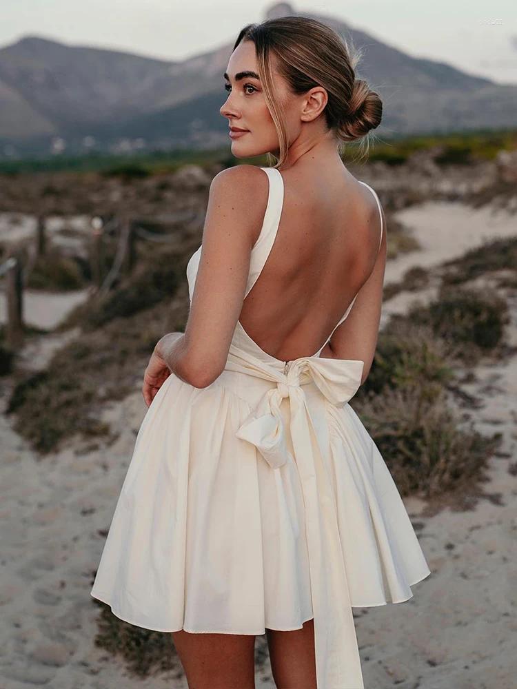 Casual Dresses For Woman Party White Backless Bow Sexy Dress Women Ruffle Pleated Elegant Club Night AAA Discount for in-store purchases