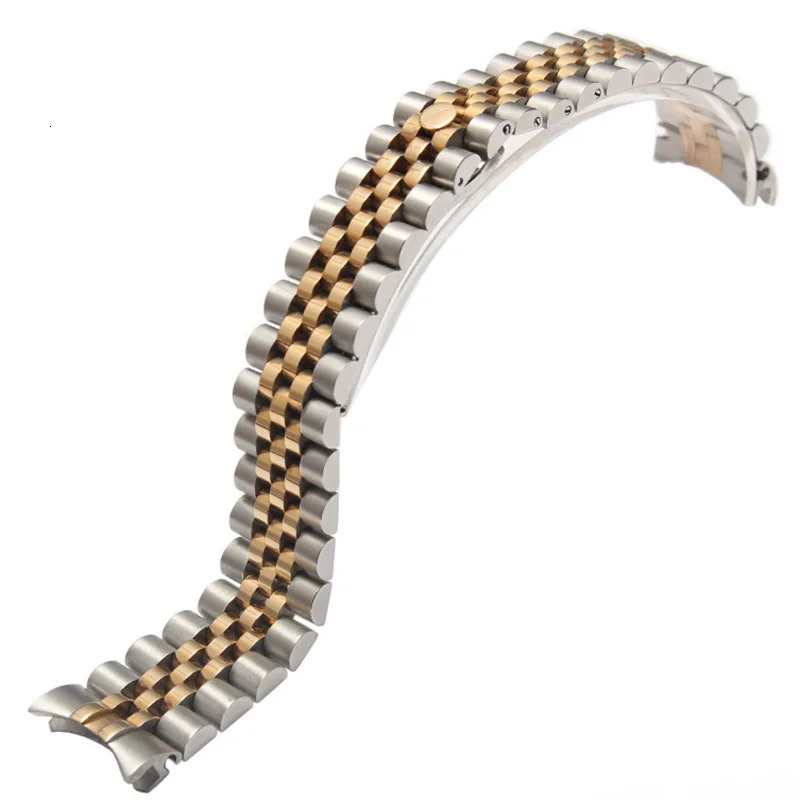 CARLYWET 20mm 316L Stainless Steel Jubilee Silver Two Tone Rose Gold Wrist Watch Strap Bracelet Solid Screw Links Curved End 240311