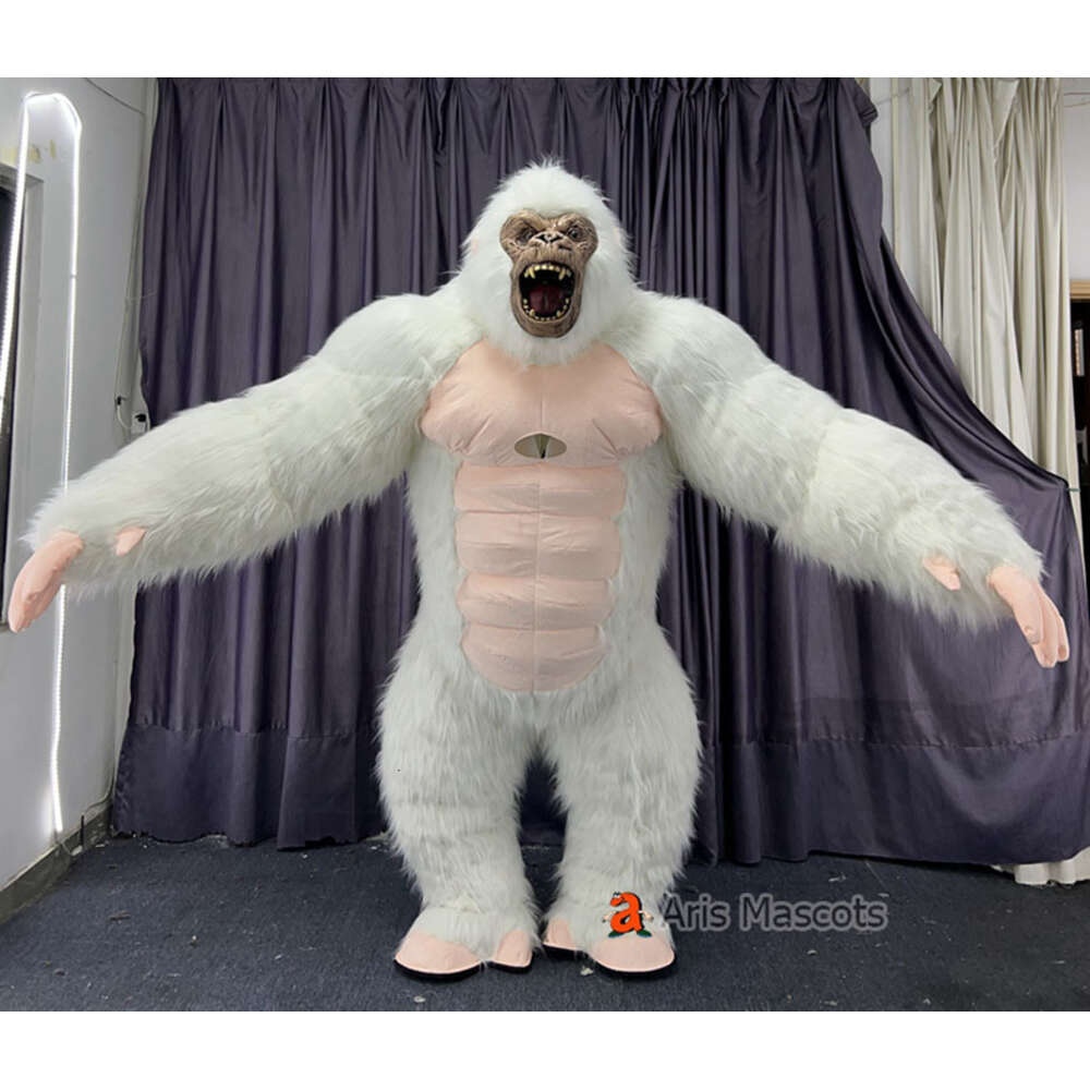 Mascot Costumes 2m/2.6m White Gorilla Iatable Costume Adult Full Body Walking Mascot Blow Up Dress Kingkong Outfit for Halloween