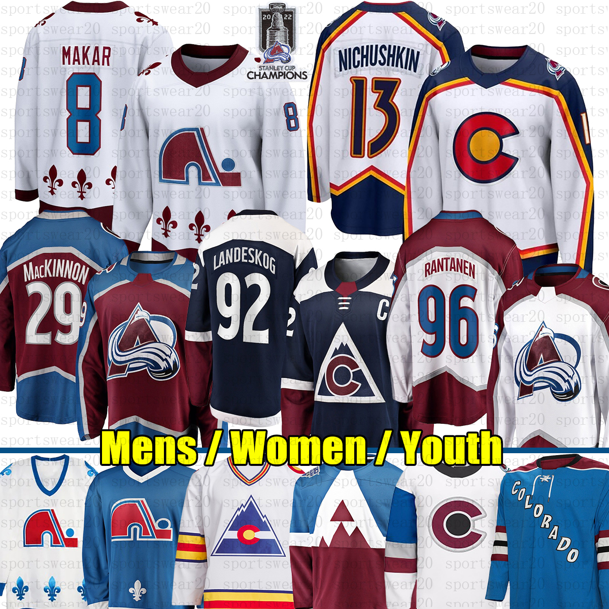 8 Cale Makar Reverse Retro colorado hockey jersey avalanches jersey 29 Nathan MacKinnon Mikko Rantanen Gabriel Landeskog Miles Wood Sakic Devon Toews jerseys youth