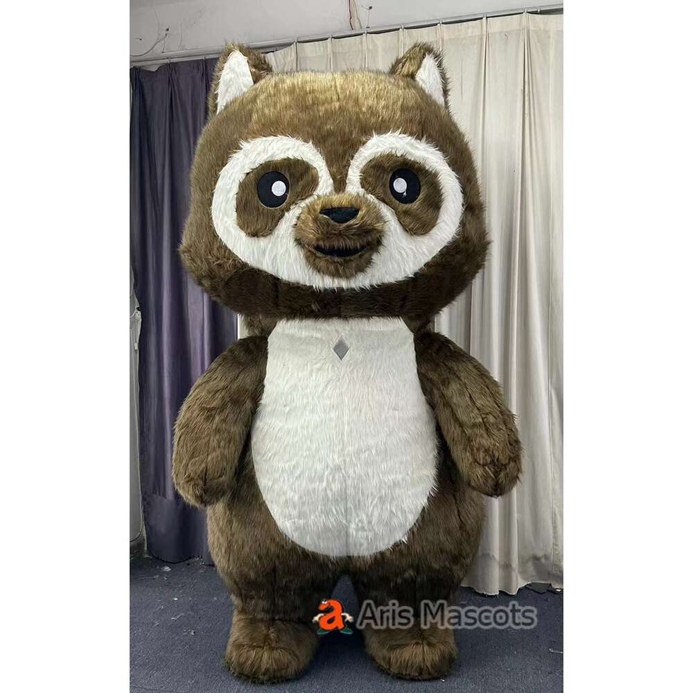 Mascot Costumes 2m / 2.6m Realistic Furry Raccoon Adult Iatable Walking Mascot Costume Full Body Wearable Blow Up Suit Funny Halloween Outfit
