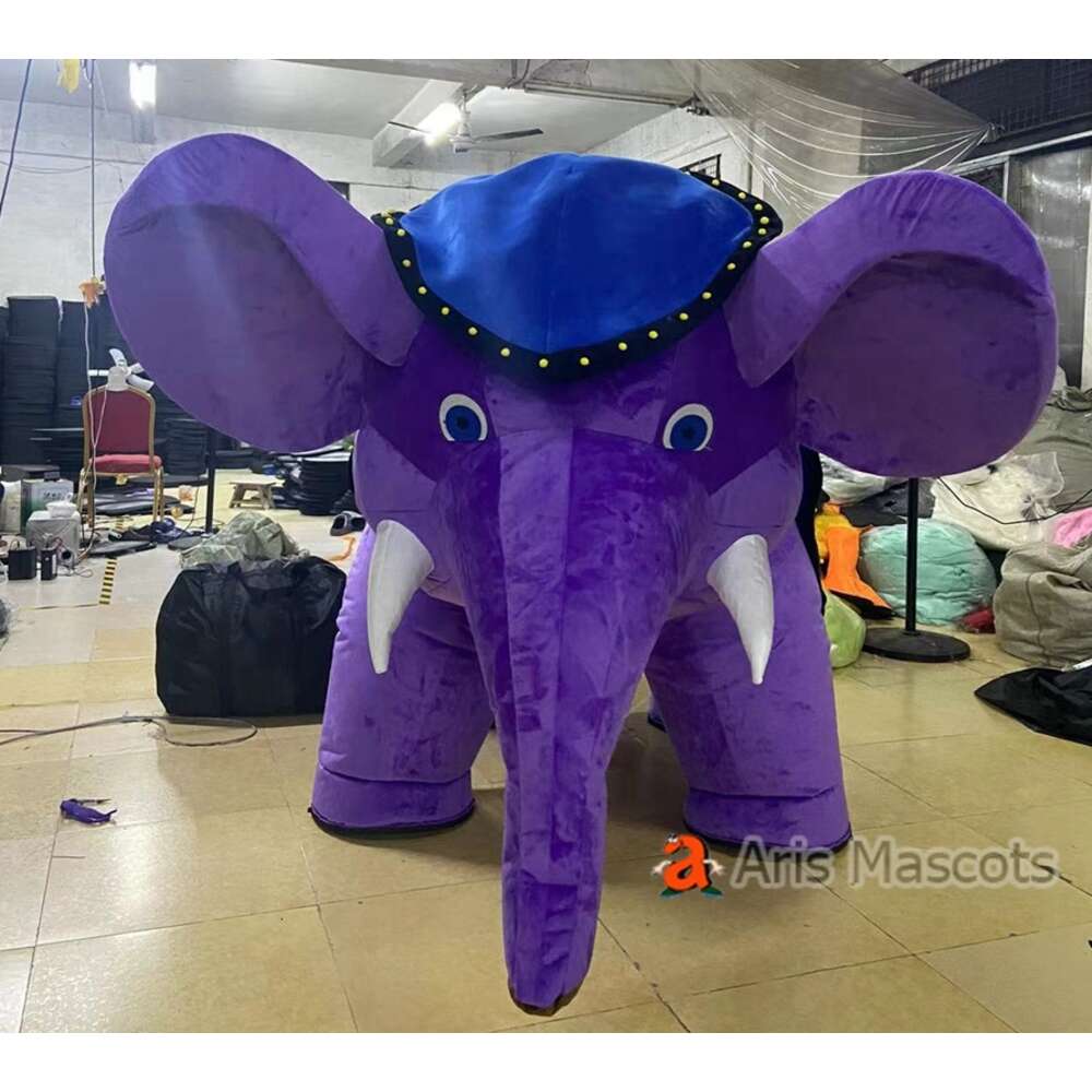 Mascot Costumes Realistic 4 Legs Wearable Purple Elephant Iatable Suit Adult Full Body Walkable Blow Up Costume for Character Entertainment