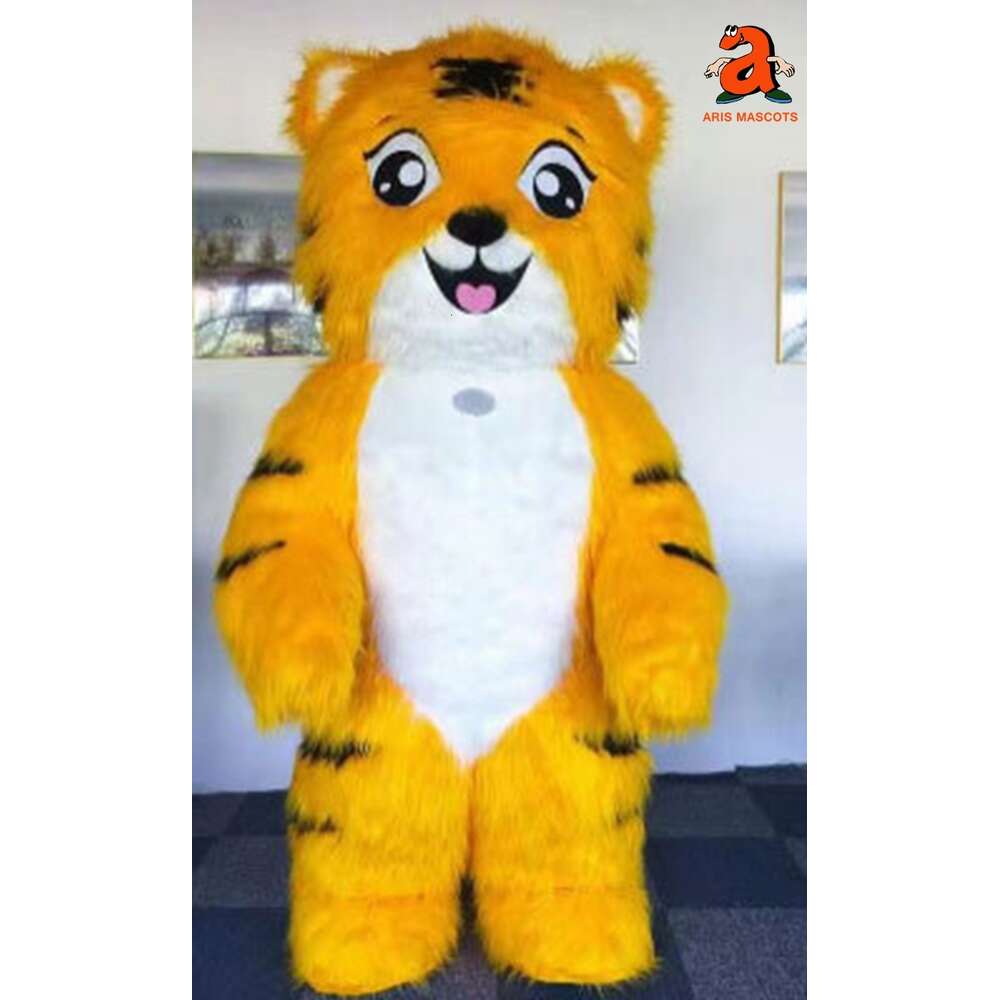 Mascot Costumes 2m Iatable Fur Tiger Mascot Costume Walkable Suit Up for Theme Park Festivals Advertising Mascots Stage Wear Dress