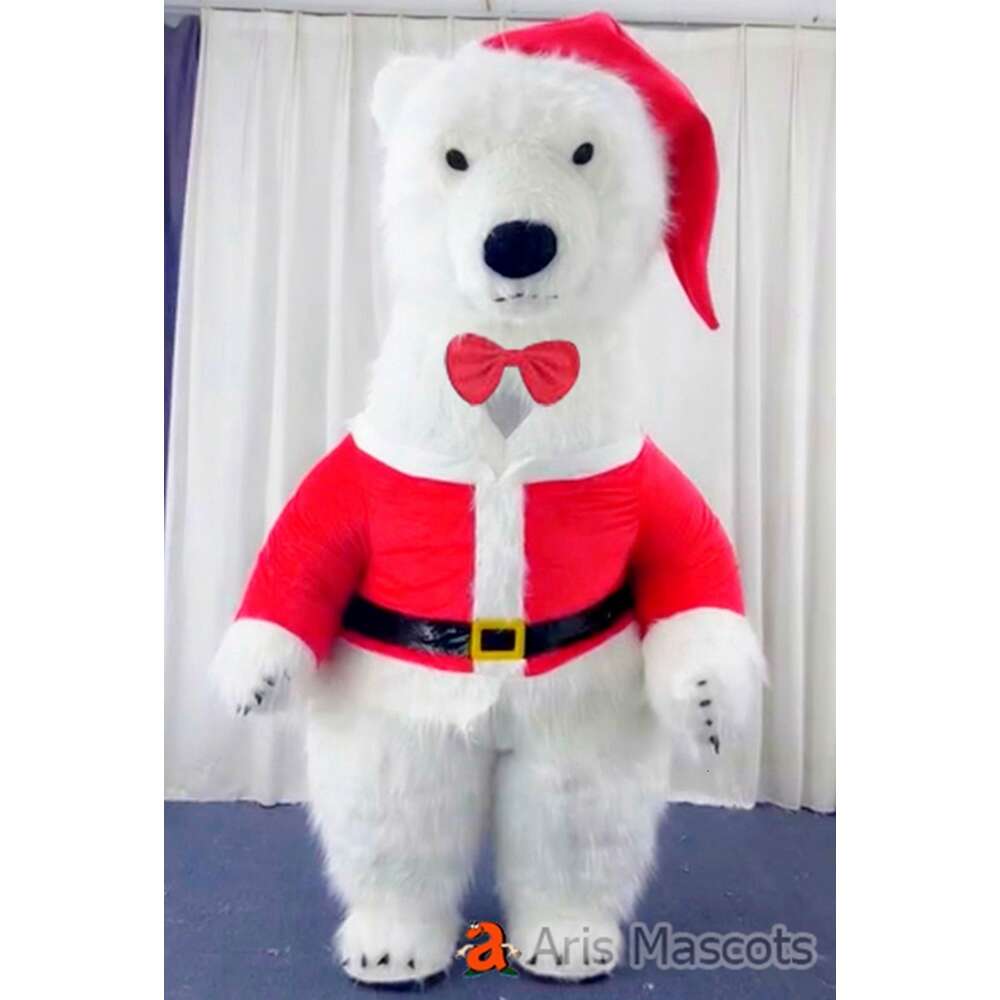 Mascot Costumes 2M/2.6M/3M Giant Iatable Christmas Polar Bear Adult Costume Walking Blow Up Furry Mascot Suit for Xmas Entertainments