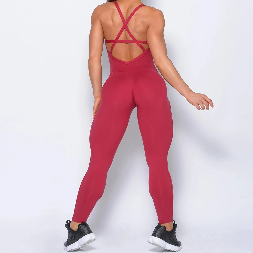 Womens Yoga Fitness Backless Overalls Bodysuit Fitness Rompers Sexy Sport Suit Leggings Jumpsuit Combinaison Gym Set 240306