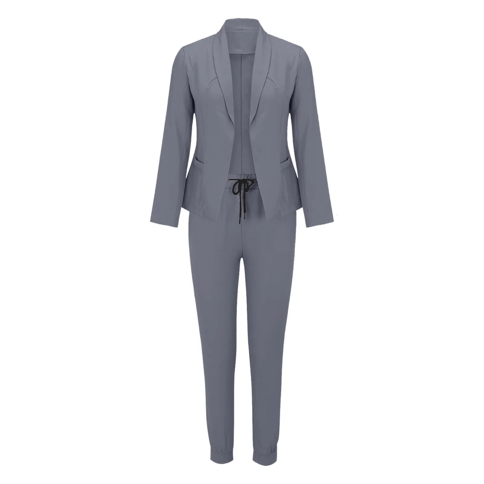 Womens Trousers Suit Two Piece Set Lapels CardiganPants Sets Business Commute Office Outfits Blue Slim Fit Formal Blazer Suits 240314