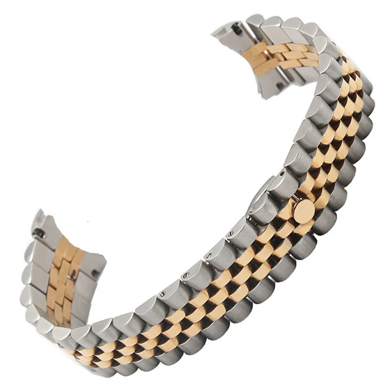 CARLYWET 20mm 316L Stainless Steel Jubilee Silver Two Tone Rose Gold Wrist Watch Strap Bracelet Solid Screw Links Curved End 240311