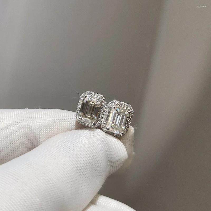 Stud Earrings Inbeaut 18K White Gold Emerald Cut Total 1.6 Ct D Color Pass Diamond Test Rectangle Moissanite Classic Jewelry