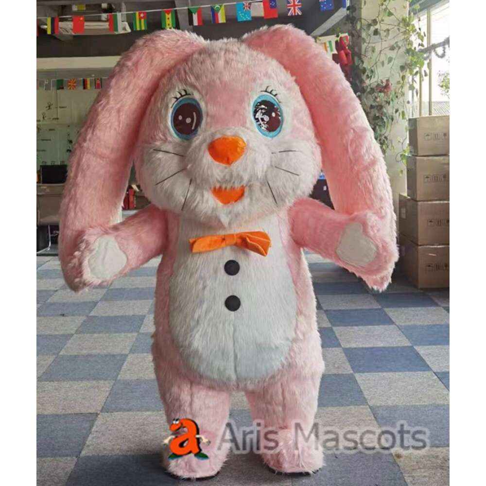 Mascot Costumes 2m/2.6m Iatable Furry Rabbit Costume Adult Orange Easter Bunny Blow Up Mascot Suit for Events Party Carnival Outfits