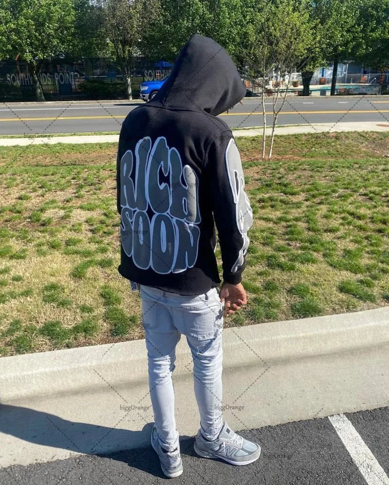 American Street Hip Hop Letter Flame Print Loose Pullover Sweatshirt Women Y2K Retro Harajuku Casual Oversized Hoodie Men 240318