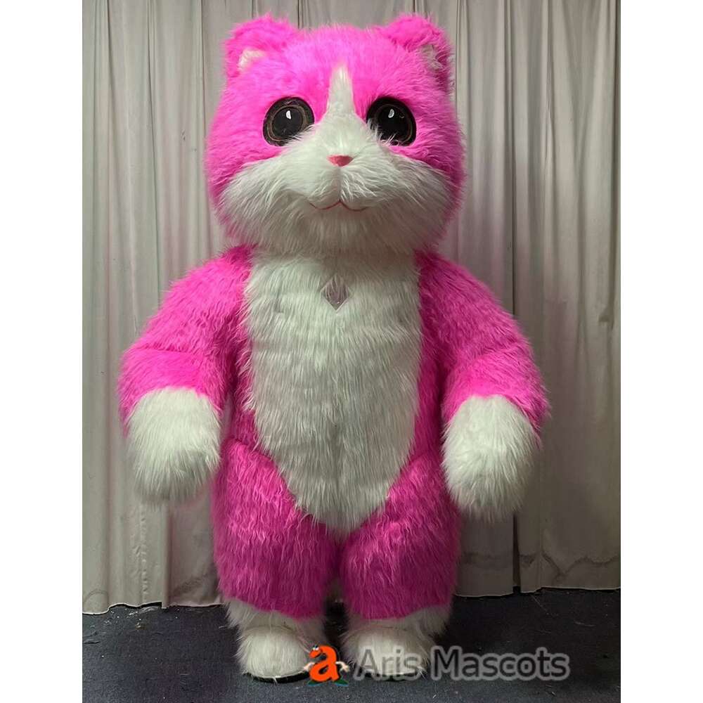 Mascot Costumes Giant 2m/2.6m Pink Cat Iatable Fur Suit Adult Full Body Blow Up Mascot Costume Carnival Fancy Dress Animal Character