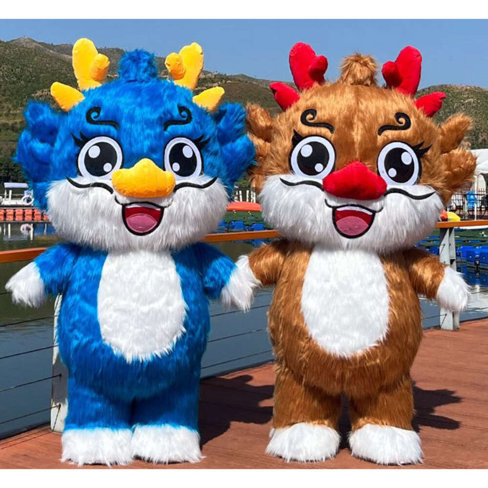 Mascot Costumes 2m/2.6m Lovely Iatable Furry Dragon Mascot Costume Life Size Adult Wearable Walking Blow Up Suit for Events Supply
