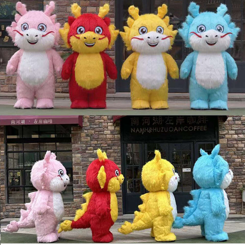 Mascot Costumes 2m/2.6m Adult Smiling Mascot Costume Giant Iatable Suit Furry Dragon Blow Up Outfit for Events Party