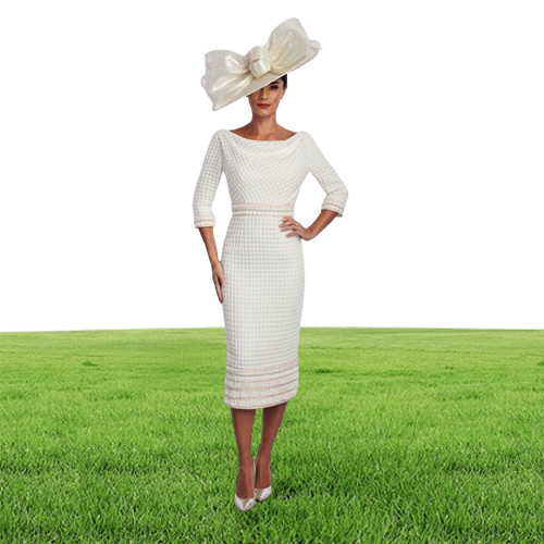 Elegent Sheath House Of Mooshki MOTHER of The Bride Dress Jewel Neck Long Sleeve Pearls Wedding Guest Dresss Length Evening Go