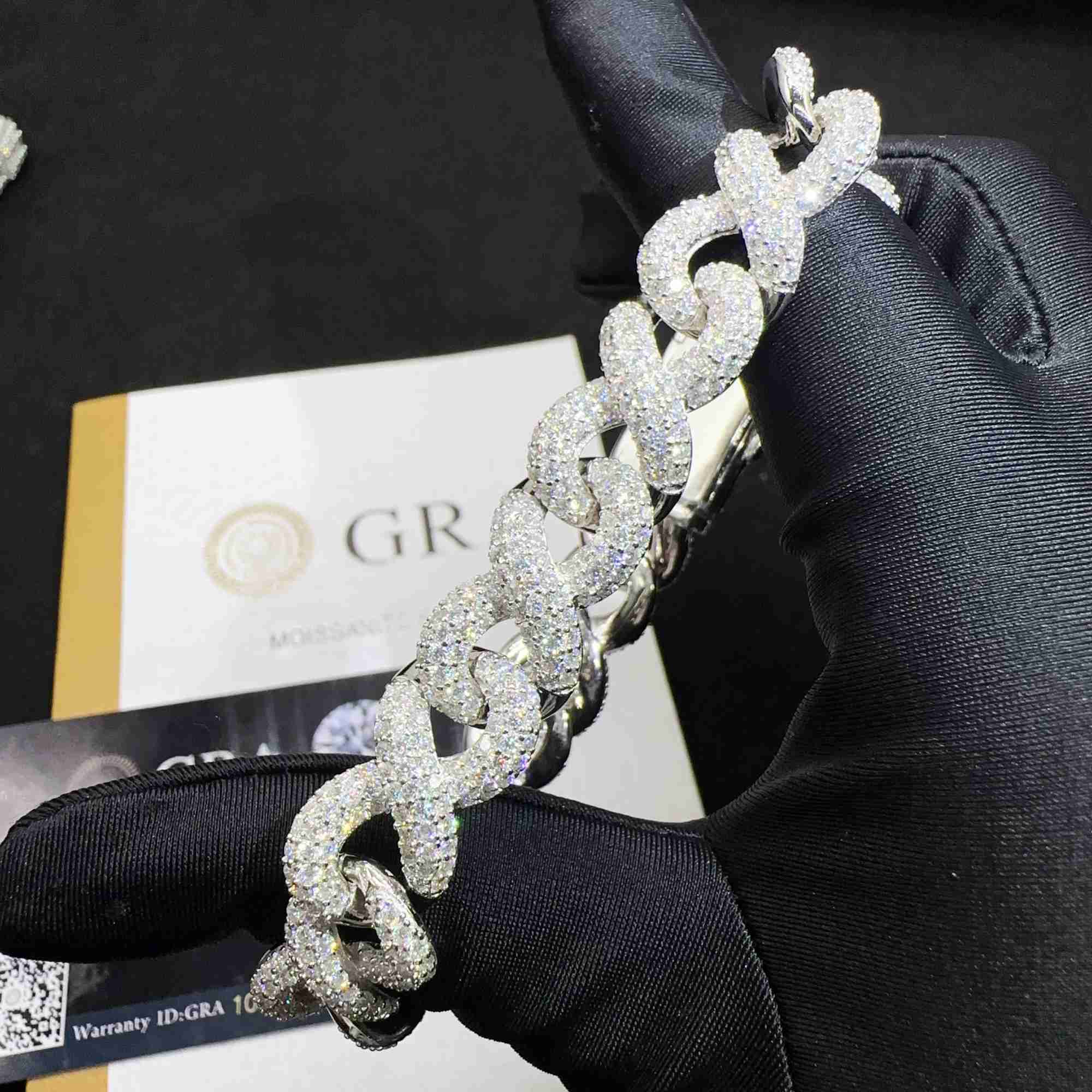 Wholesale price lab dia sier vvs moissanite iced out hip hop jewelry necklace k chain tennis cuban bracelet m