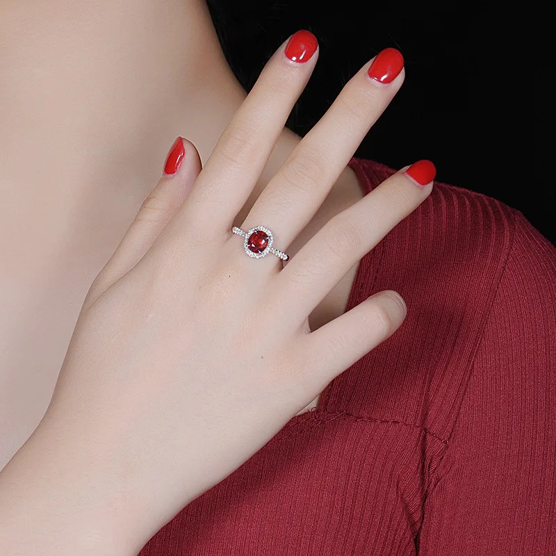 Classic natural ruby Red Stone Rings for Women 925 Sterling Silver Fashion Anniversary Jewelry For girls Christmas Day Gift 240323