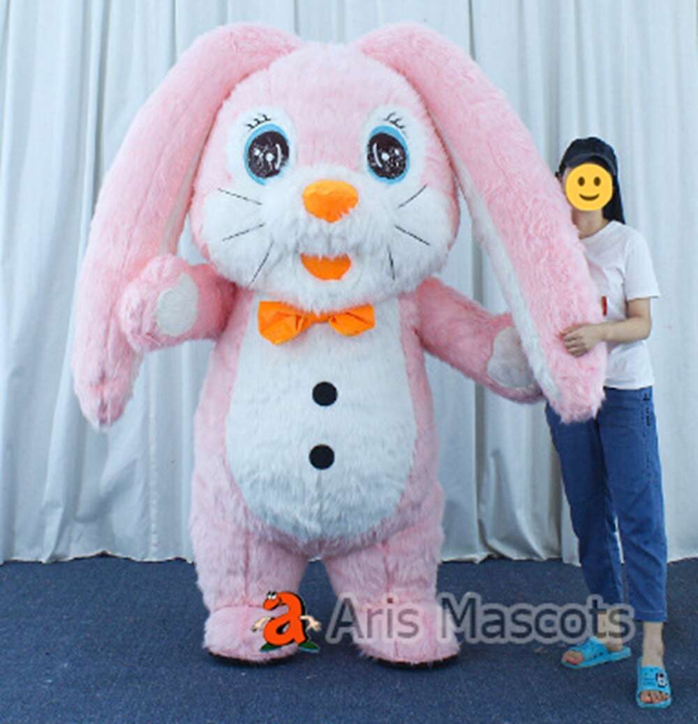 Mascot Costumes 2m/2.6m Iatable Furry Rabbit Costume Adult Orange Easter Bunny Blow Up Mascot Suit for Events Party Carnival Outfits