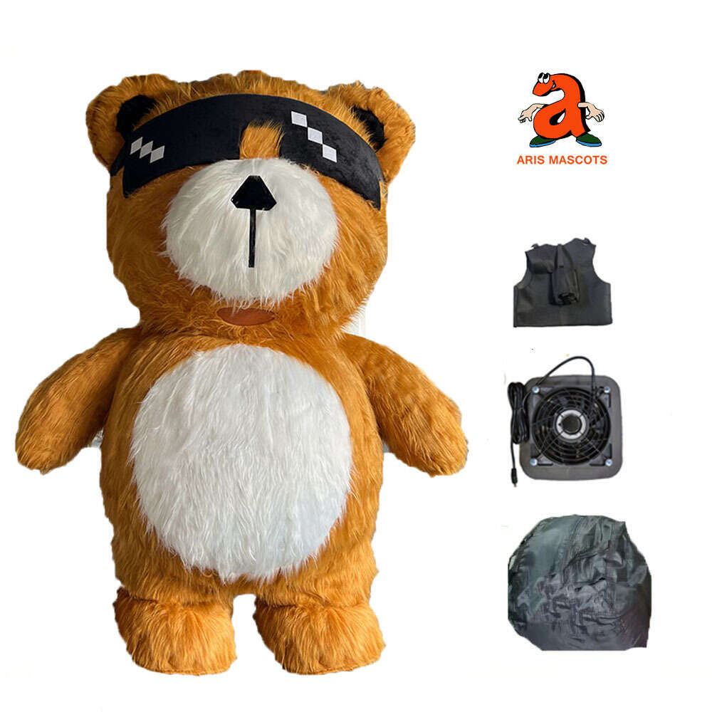 Mascot Costumes 2m/2.6m Giant Adult Furry Cool Bear Iatable Suit Walking Blow Up Mascot Costume for Entertainment Animal Character