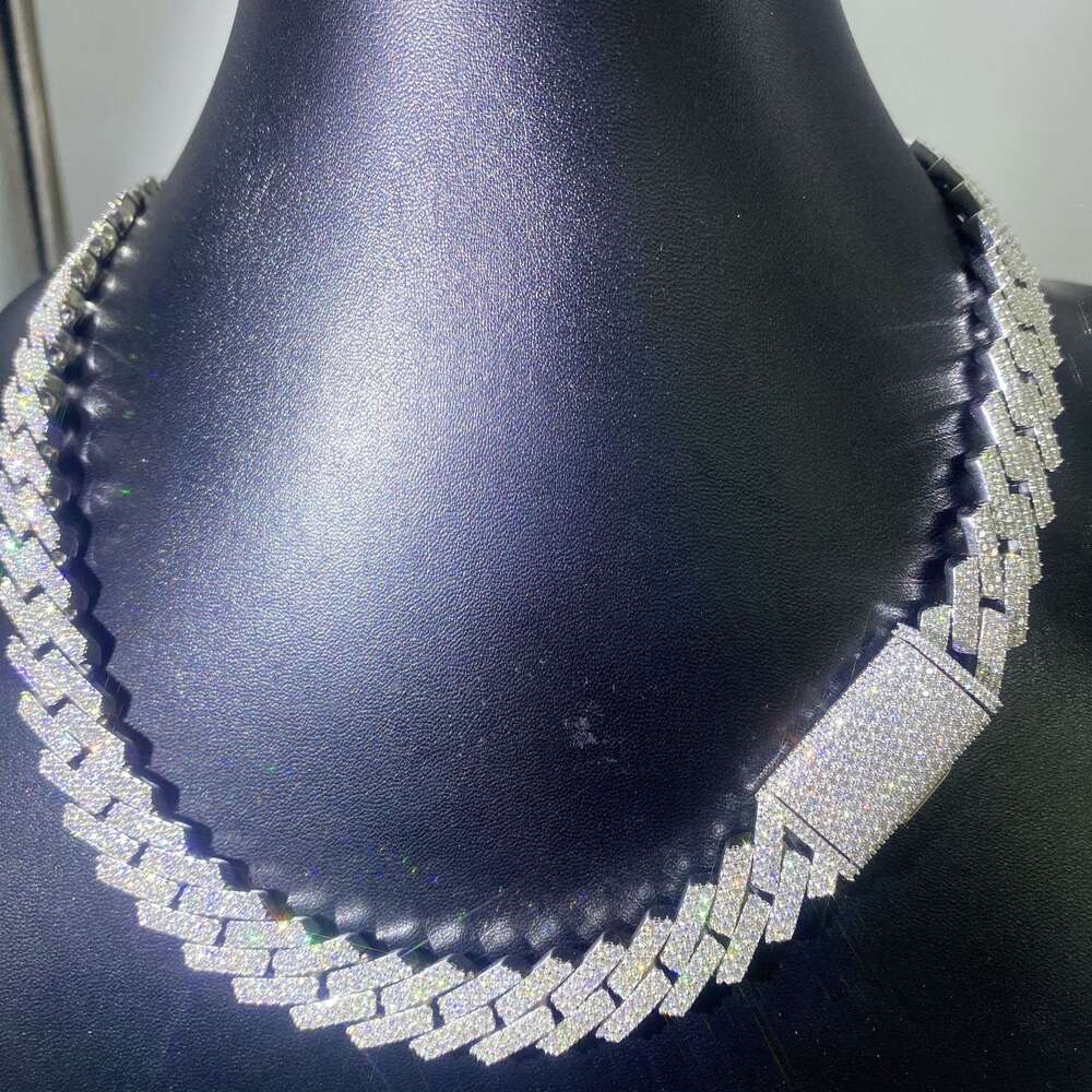 Selling Iced Out 15mm Double Row Moissanite Necklace Bracelet 925 Silver Cuban Chain Hip Hop